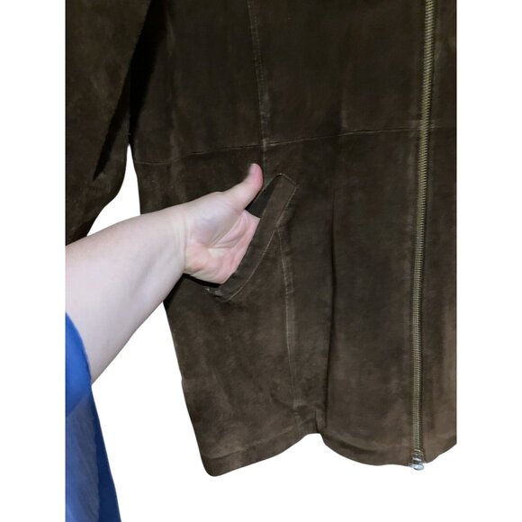 Vintage Wilsons Adventure Bound Mens Suede Coat L Faux Fur Trim Hood Heavy Chore - Picture 4 of 10